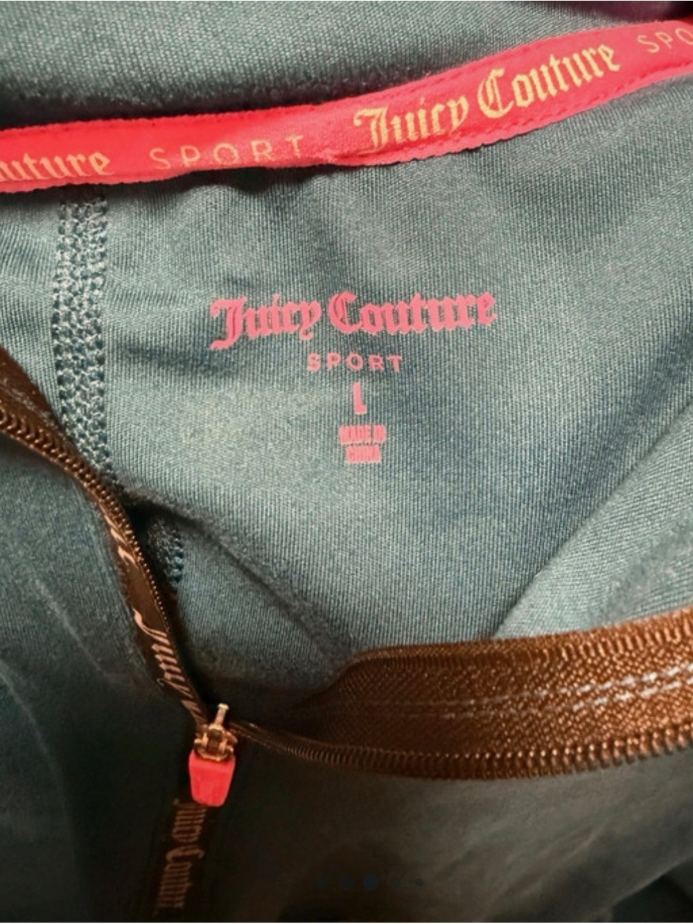 Juicy Couture Sport Teal Quarter Zip Long Sleeve Athletic Top L Y2K - Picture 4 of 5